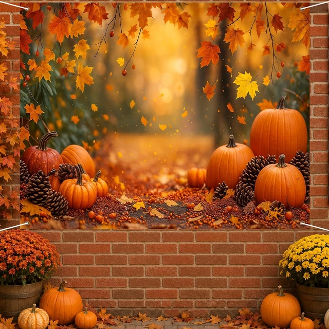 Alt view image 3 of 7 - Fall Backdrop Autumn Forest Pinecones Decorations 8x6ft Fall Pumpkins Pinecones Thanksgiving Banner for Autumn Indoor Outdoor Party Decoration and Photo Booth Background