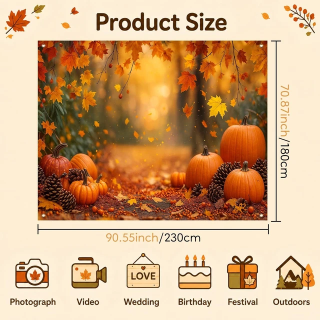 Alt view image 6 of 7 - Fall Backdrop Autumn Forest Pinecones Decorations 8x6ft Fall Pumpkins Pinecones Thanksgiving Banner for Autumn Indoor Outdoor Party Decoration and Photo Booth Background