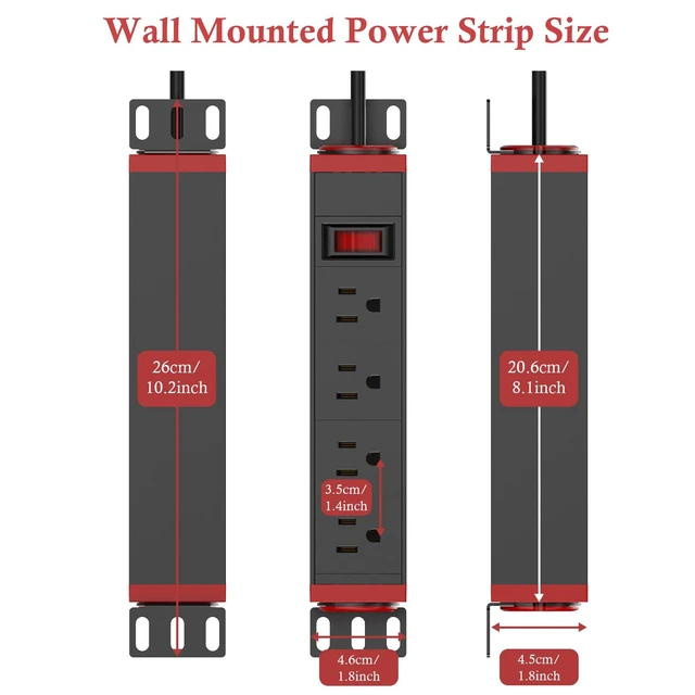 Alt view image 4 of 7 - 10-Inch Rack PDU, 1U 4 Outlets, Surge Protection, 360° Rotating Mounts 1U Compact Profile, 6 ft 16AWG Cord, Metal Housing, Overload Switch, Wall or Rack Installation, Screws Included