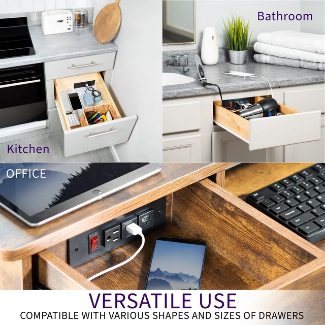 Alt view image 7 of 7 - Black Compact in-Drawer Charging Station, LF-DOC1 Power Strip with 2 USB-A, 2 USB-C, AC Outlet