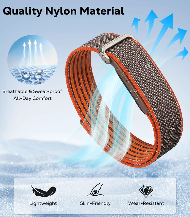 Alt view image 2 of 7 - Breathable Nylon Band Compatible with Fitbit Air Fitness Tracker Performance Loop Band, Nylon Woven, Workout-Friendly, Comfortable Adjustable Replacement Band, for Men and Women, Orange