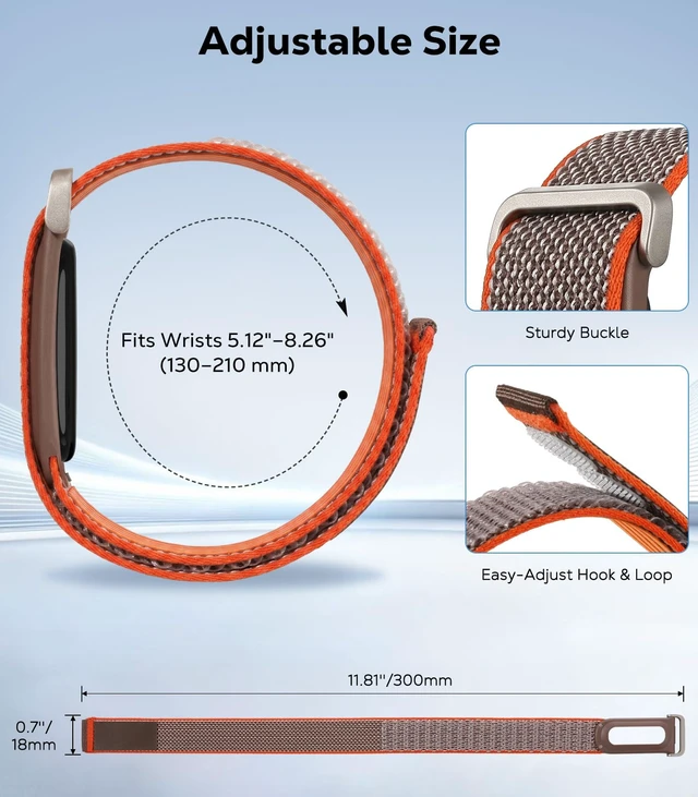 Alt view image 3 of 7 - Breathable Nylon Band Compatible with Fitbit Air Fitness Tracker Performance Loop Band, Nylon Woven, Workout-Friendly, Comfortable Adjustable Replacement Band, for Men and Women, Orange