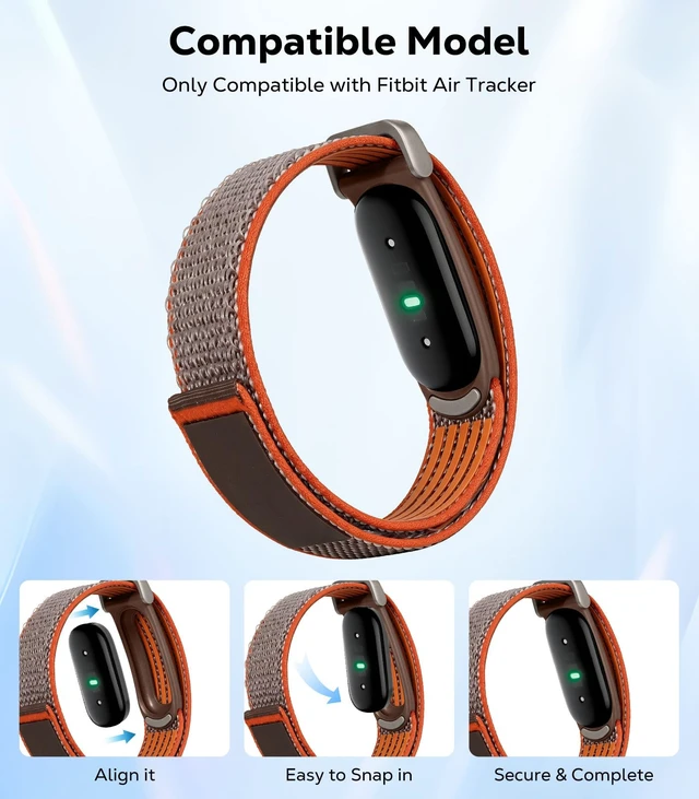 Alt view image 4 of 7 - Breathable Nylon Band Compatible with Fitbit Air Fitness Tracker Performance Loop Band, Nylon Woven, Workout-Friendly, Comfortable Adjustable Replacement Band, for Men and Women, Orange