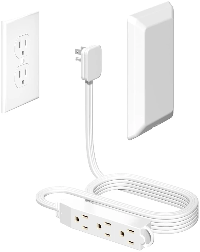 Main image of 5FT Flat Extension Cord Ultra Thin Outlet Concealer with Cord Concealer Kit,Flat Outlet Extender with 3 Outlet Power Strip,Universal Size Flat Plug Power Strip for Home,ETL Listed,White