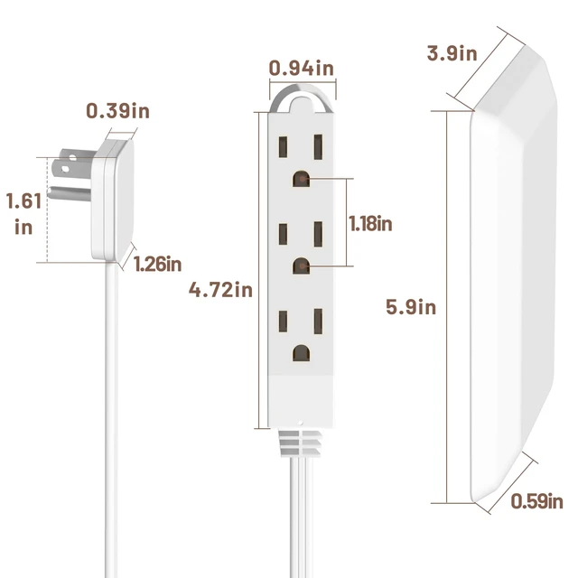 Alt view image 6 of 7 - 5FT Flat Extension Cord Ultra Thin Outlet Concealer with Cord Concealer Kit,Flat Outlet Extender with 3 Outlet Power Strip,Universal Size Flat Plug Power Strip for Home,ETL Listed,White