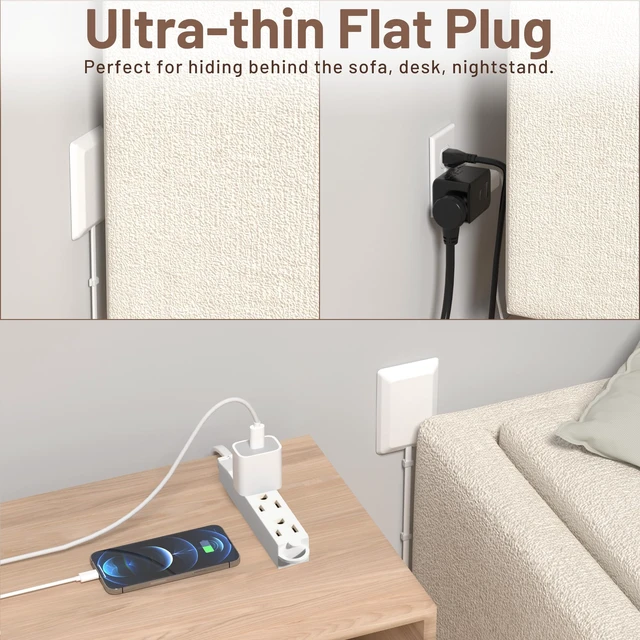 Alt view image 7 of 7 - 5FT Flat Extension Cord Ultra Thin Outlet Concealer with Cord Concealer Kit,Flat Outlet Extender with 3 Outlet Power Strip,Universal Size Flat Plug Power Strip for Home,ETL Listed,White