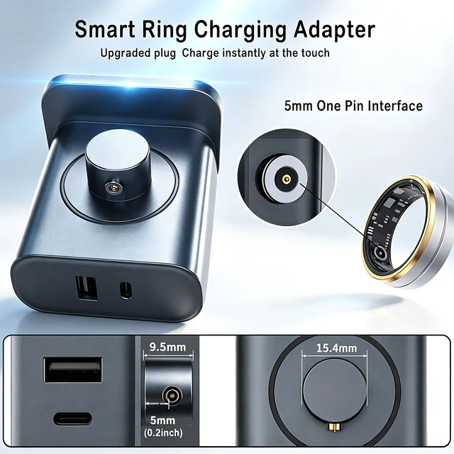 Alt view image 3 of 7 - Charger for Smart Ring,3-in-1 PD 20W USB C Fast Charging Adapter with Built-in Magnetic One-Pin Charging for Smart Ring, Dual Port Wall Charger Suitable for iPhone, AirPods and More