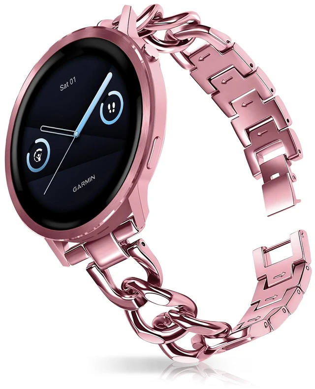 Main image of 18mm Band for Garmin Venu 4 41mm, Women's Metal (Pink) Women's Metal Skeleton Chain Link Replacement Strap for Garmin Venu 4 41mm/Venu 3S/2S/Vivomove 4S/3S/Forerunner 255S/265S