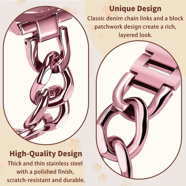 Alt view image 2 of 7 - 18mm Band for Garmin Venu 4 41mm, Women's Metal (Pink) Women's Metal Skeleton Chain Link Replacement Strap for Garmin Venu 4 41mm/Venu 3S/2S/Vivomove 4S/3S/Forerunner 255S/265S