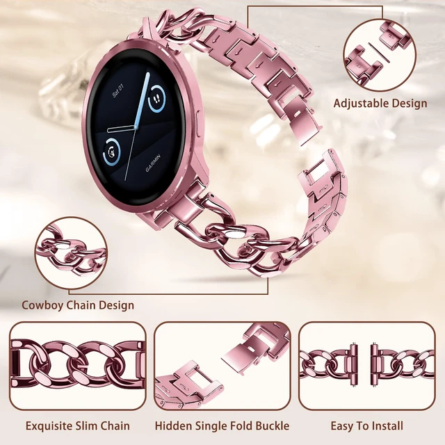 Alt view image 3 of 7 - 18mm Band for Garmin Venu 4 41mm, Women's Metal (Pink) Women's Metal Skeleton Chain Link Replacement Strap for Garmin Venu 4 41mm/Venu 3S/2S/Vivomove 4S/3S/Forerunner 255S/265S