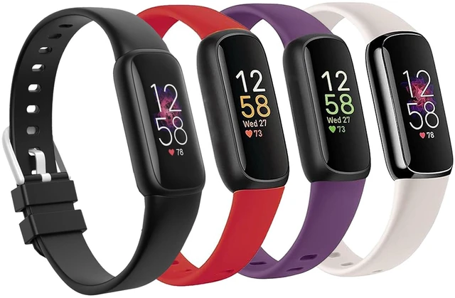 Main image of 4 Pack Waterproof Bands Compatible with Fitbit Luxe Bands for Women Men Classic Soft Breathable Sports Replacement Wristbands, (Black/Dark Red/Dark Purple/Starlight, Large 6.7" -8.3")