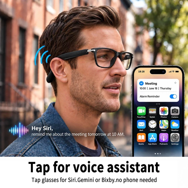 Alt view image 3 of 7 - Smart Audio Glasses,Bluetooth Glasses for Men Women,Photochromic Sunglasses Speakers,Play Music,Headphones,Voice Control,Sports,Transition Lenses,Color Changing,for iphone Google Sumsung(Silver/Black)