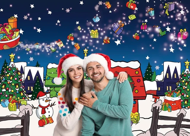 Alt view image 5 of 7 - Comic Christmas Red House Backdrop 8x6FT Winter Xmas Tree Snow Night Kennel Photography Background for Family Kid Christmas Holiday Birthday Party Decoration Supplies Photo Props