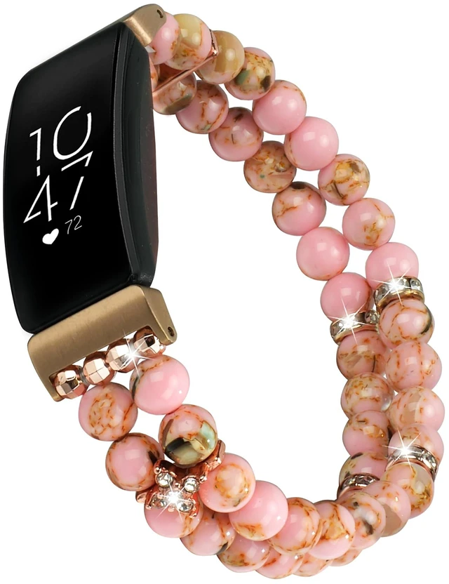 Main image of Compatible with Fitbit Inspire 2 & Inspire/Inspire HR Bands,Fashion Handmade Elastic Stretch Pearl Bracelet Women Replacement Strap for Fitbit Inspire accssorises
