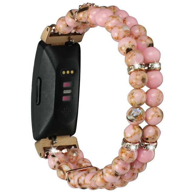 Alt view image 2 of 7 - Compatible with Fitbit Inspire 2 & Inspire/Inspire HR Bands,Fashion Handmade Elastic Stretch Pearl Bracelet Women Replacement Strap for Fitbit Inspire accssorises