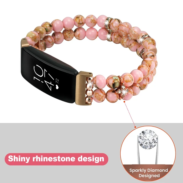 Alt view image 4 of 7 - Compatible with Fitbit Inspire 2 & Inspire/Inspire HR Bands,Fashion Handmade Elastic Stretch Pearl Bracelet Women Replacement Strap for Fitbit Inspire accssorises