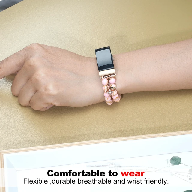 Alt view image 3 of 7 - Compatible with Fitbit Inspire 2 & Inspire/Inspire HR Bands,Fashion Handmade Elastic Stretch Pearl Bracelet Women Replacement Strap for Fitbit Inspire accssorises