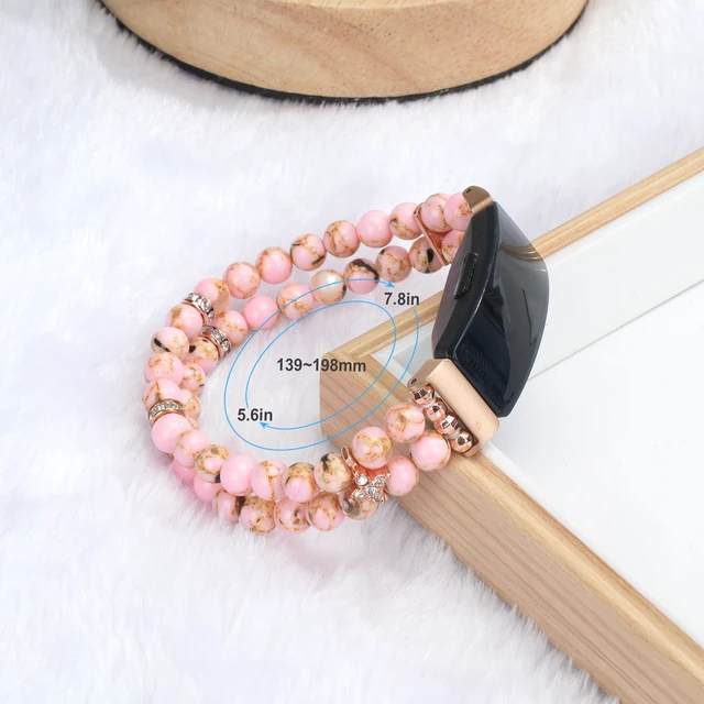 Alt view image 5 of 7 - Compatible with Fitbit Inspire 2 & Inspire/Inspire HR Bands,Fashion Handmade Elastic Stretch Pearl Bracelet Women Replacement Strap for Fitbit Inspire accssorises