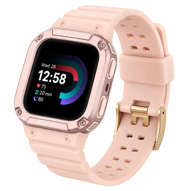 Main image of Bands with Case Compatible with Fitbit Versa 4 / Versa 3 / Fitbit Sense/Sense 2 Smart Watches, Soft Replacement Case Sport Strap for Fitbit Versa 4, Adjustable Wristbands for Women Men