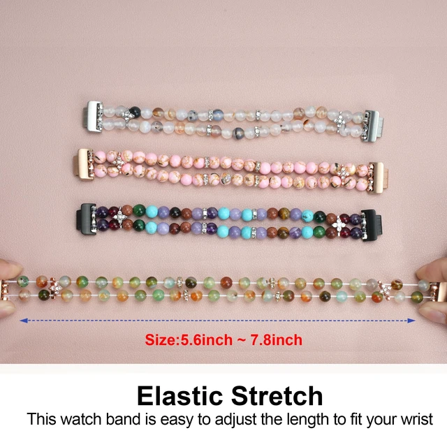 Alt view image 6 of 7 - Compatible with Fitbit Inspire 2 & Inspire/Inspire HR Bands,Fashion Handmade Elastic Stretch Pearl Bracelet Women Replacement Strap for Fitbit Inspire accssorises