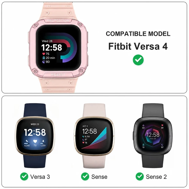 Alt view image 2 of 7 - Bands with Case Compatible with Fitbit Versa 4 / Versa 3 / Fitbit Sense/Sense 2 Smart Watches, Soft Replacement Case Sport Strap for Fitbit Versa 4, Adjustable Wristbands for Women Men