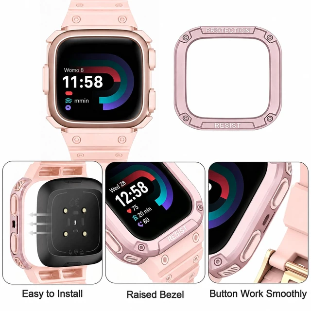 Alt view image 3 of 7 - Bands with Case Compatible with Fitbit Versa 4 / Versa 3 / Fitbit Sense/Sense 2 Smart Watches, Soft Replacement Case Sport Strap for Fitbit Versa 4, Adjustable Wristbands for Women Men