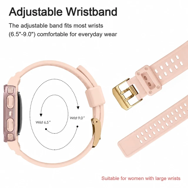Alt view image 4 of 7 - Bands with Case Compatible with Fitbit Versa 4 / Versa 3 / Fitbit Sense/Sense 2 Smart Watches, Soft Replacement Case Sport Strap for Fitbit Versa 4, Adjustable Wristbands for Women Men