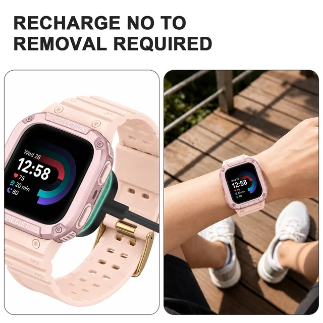 Alt view image 5 of 7 - Bands with Case Compatible with Fitbit Versa 4 / Versa 3 / Fitbit Sense/Sense 2 Smart Watches, Soft Replacement Case Sport Strap for Fitbit Versa 4, Adjustable Wristbands for Women Men