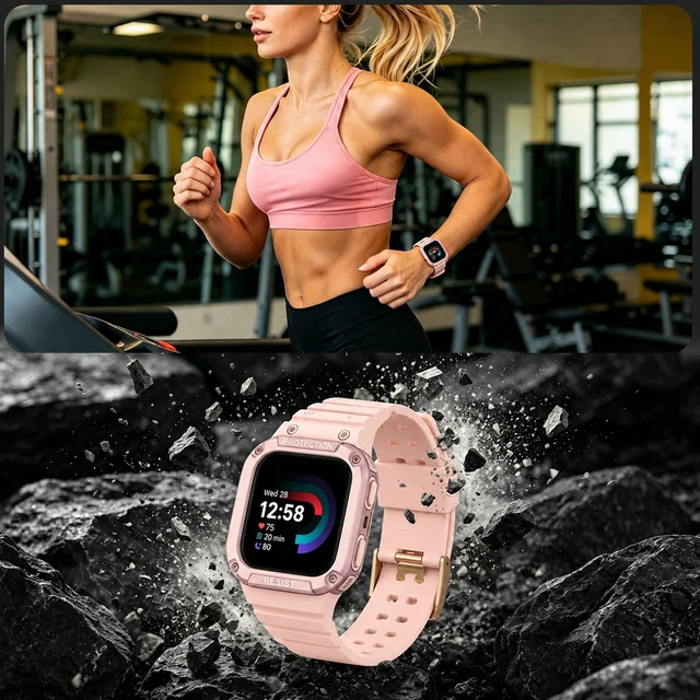 Alt view image 6 of 7 - Bands with Case Compatible with Fitbit Versa 4 / Versa 3 / Fitbit Sense/Sense 2 Smart Watches, Soft Replacement Case Sport Strap for Fitbit Versa 4, Adjustable Wristbands for Women Men