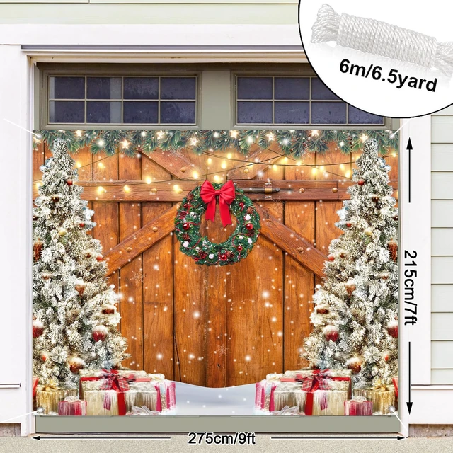 Alt view image 2 of 7 - Rustic Christmas Garage Door Cover 7 x 9 Ft Wood Texture Board Door Cover Large Yard Sign for Xmas Indoor Outdoor House Wall Party Decor