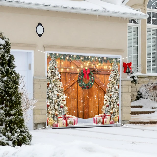 Alt view image 4 of 7 - Rustic Christmas Garage Door Cover 7 x 9 Ft Wood Texture Board Door Cover Large Yard Sign for Xmas Indoor Outdoor House Wall Party Decor