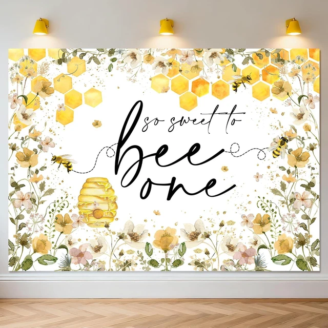 Main image of So Sweet to Bee One Backdrop Bee Birthday Party Decorations 7x5ft Cotton, Bee Birthday Backdrop, 1st Birthday Backdrop for Kids, Sweet One Theme Birthday Photoshoot Background