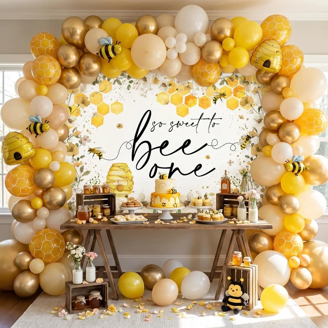 Alt view image 2 of 7 - So Sweet to Bee One Backdrop Bee Birthday Party Decorations 7x5ft Cotton, Bee Birthday Backdrop, 1st Birthday Backdrop for Kids, Sweet One Theme Birthday Photoshoot Background