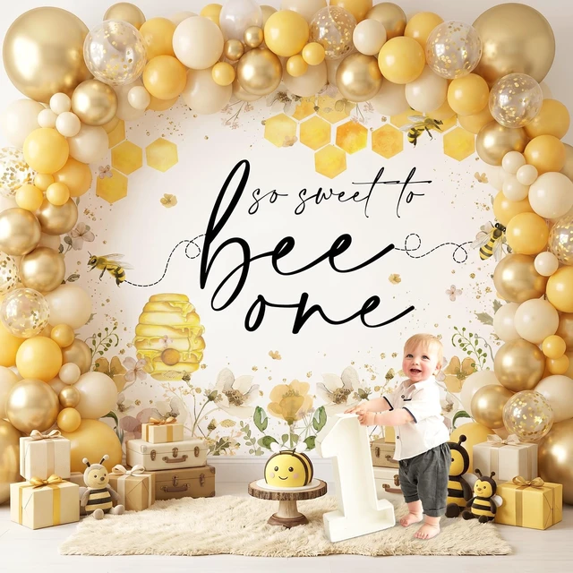 Alt view image 3 of 7 - So Sweet to Bee One Backdrop Bee Birthday Party Decorations 7x5ft Cotton, Bee Birthday Backdrop, 1st Birthday Backdrop for Kids, Sweet One Theme Birthday Photoshoot Background