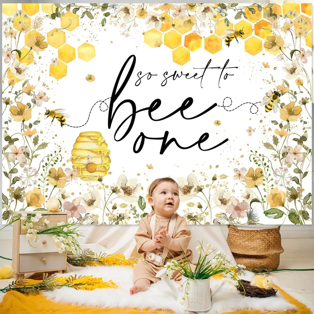 Alt view image 4 of 7 - So Sweet to Bee One Backdrop Bee Birthday Party Decorations 7x5ft Cotton, Bee Birthday Backdrop, 1st Birthday Backdrop for Kids, Sweet One Theme Birthday Photoshoot Background