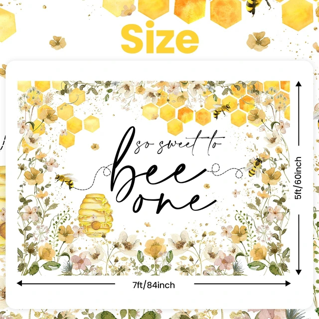 Alt view image 6 of 7 - So Sweet to Bee One Backdrop Bee Birthday Party Decorations 7x5ft Cotton, Bee Birthday Backdrop, 1st Birthday Backdrop for Kids, Sweet One Theme Birthday Photoshoot Background