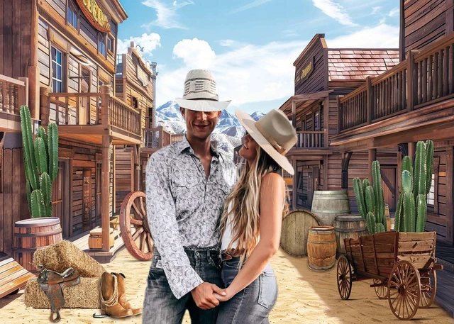 Alt view image 4 of 7 - Western Cowboys Backdrop Banner Wild West Desert Cactus Photography Background Desert Cactus Mountain Western Party Decorations Photo Props (8x6FT)