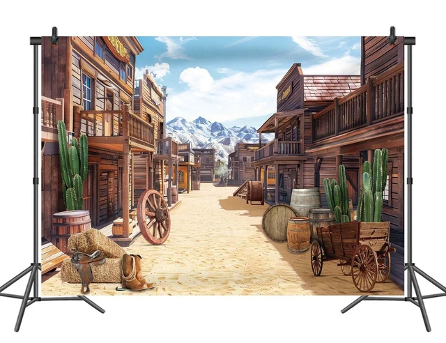 Alt view image 7 of 7 - Western Cowboys Backdrop Banner Wild West Desert Cactus Photography Background Desert Cactus Mountain Western Party Decorations Photo Props (8x6FT)