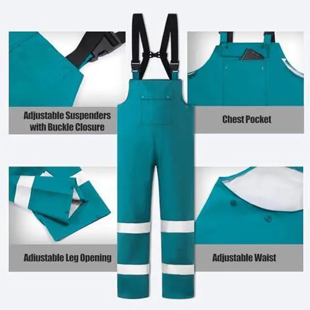 Alt view image 3 of 6 - High Visibility Rain Suit Waterproof Reflective Safety Jacket with Bib Pants for Men Heavy Duty Workwear