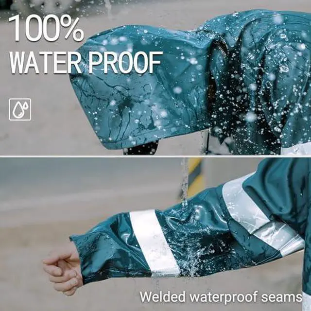 Alt view image 4 of 6 - High Visibility Rain Suit Waterproof Reflective Safety Jacket with Bib Pants for Men Heavy Duty Workwear