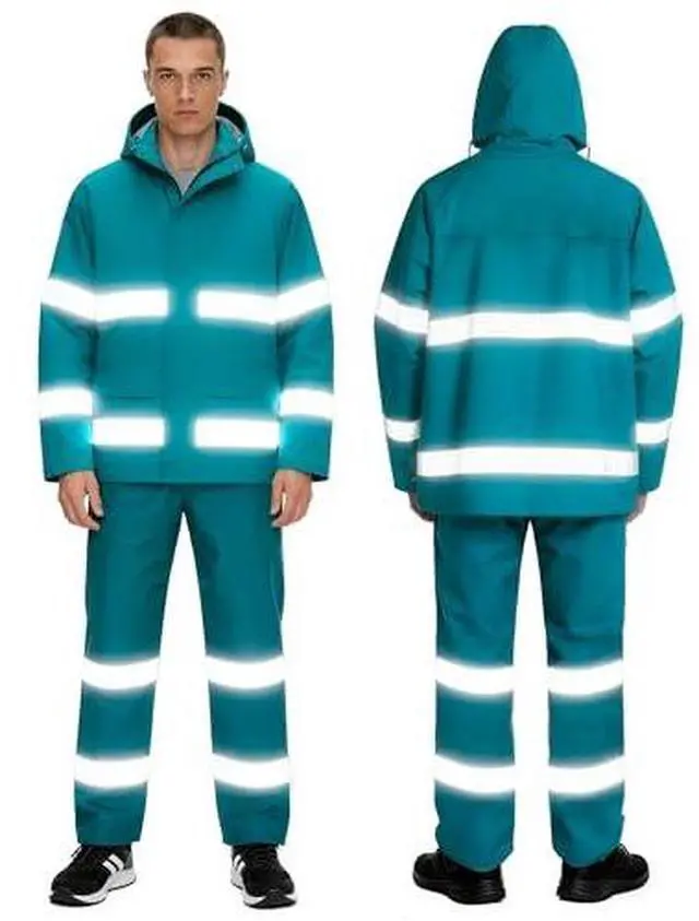Alt view image 6 of 6 - High Visibility Rain Suit Waterproof Reflective Safety Jacket with Bib Pants for Men Heavy Duty Workwear