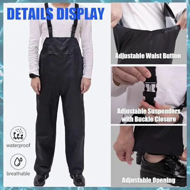 Alt view image 6 of 6 - Waterproof Bib Pants for Men Women Lightweight Rain Gear Safety Overalls Outdoor Fishing Trousers
