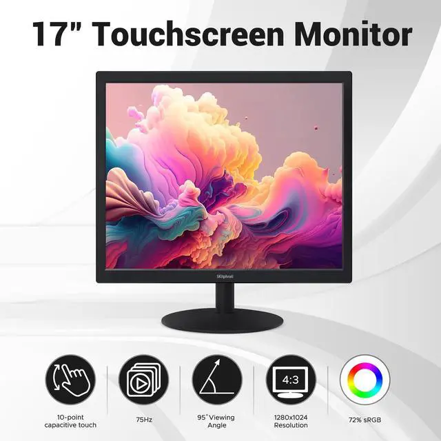 Alt view image 2 of 4 - 17" Square 1280x1024 10-Point Multi Touch Screen Monitor with HDMI, VGA, Type B Ports, 75Hz, 5:4 Aspect Ratio, VESA Wall Mountable, PC Touch Monitor for PC POS Machine Windows