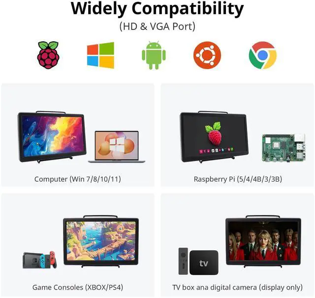 Alt view image 4 of 4 - 10.1 Inch Portable Monitor - IPS Capacitive Touchscreen Monitor with HD VGA Port,1920x1080P LCD Display Built-in Dual Speakers Touch Sceen for Raspberry Pi 5/4/3, PS Xbox, Windows 11/10/8/7