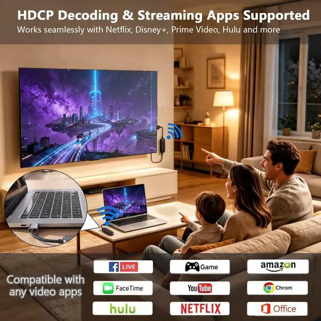 Alt view image 2 of 4 - iShare Pro 2026 Wireless HDMI Transmitter and Receiver Kit, 1080P HD Wireless HDMI Kit for iPhone iPad MacBook, HDCP 2.2 for Netflix Disney+, TikTok Viral for Lag-Free Gaming & Home Theater