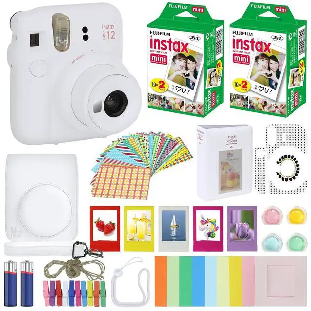 Main image of Instax Mini 12 Instant Camera Clay White + Carrying Case + Fuji Instax Film Value Pack (40 Sheets) Accessories Bundle, Color Filters, Photo Album, Assorted Frames