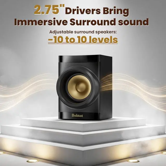 Alt view image 2 of 4 - Small Subwoofer Home Theater for TV Surround System 5 Wired Speakers Amplifier 4 inch Woofer Built-in Receiver Support ARC Optical Bluetooth Input for Projector