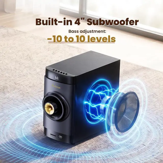 Alt view image 4 of 4 - Small Subwoofer Home Theater for TV Surround System 5 Wired Speakers Amplifier 4 inch Woofer Built-in Receiver Support ARC Optical Bluetooth Input for Projector