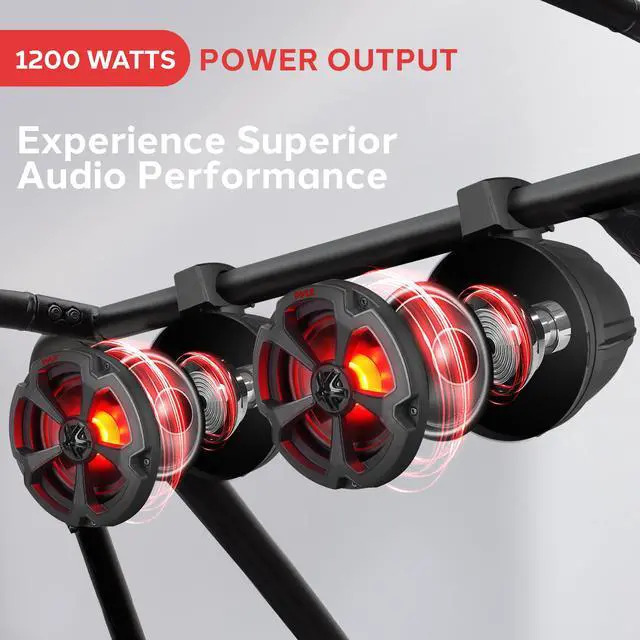 Alt view image 2 of 4 - 6.5 Off-Road Speakers, 1200W Marine Grade Speakers with RGB Lights & Remote, Amplified Vehicle Speakers for ATV, UTV Sound System, 4x4, Jeep & Marine Watercraft, Bluetooth, Aux Input