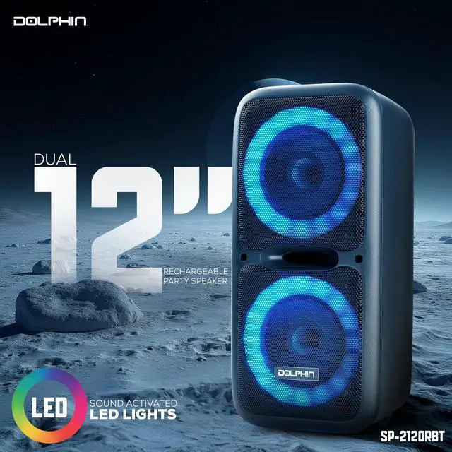 Alt view image 2 of 4 - Dual 12" Bluetooth Party Speaker - Portable Large Speaker with Wired Microphone, Multicolor LED Lights, USB Playback, Hi-Fi Amplifier, Powerful Bass, 5-Band Equalizer, Long-Lasting Battery